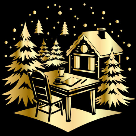 Illustration of a Christmas and New Year background with a house.のイラスト素材