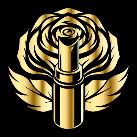 Lipstick and rose. Vector illustration on a black background.のイラスト素材