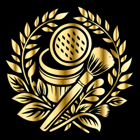 Makeup brush and laurel wreath on black background. Vector illustration.のイラスト素材