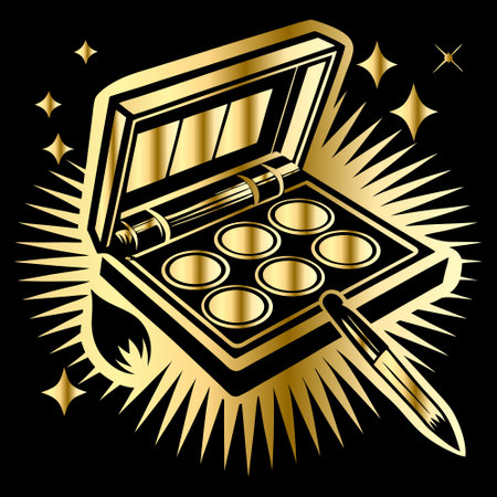 Vector illustration of a golden make-up set on black background.のイラスト素材