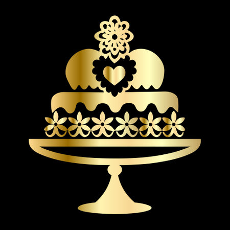 Cake on a cake stand isolated on black background. Vector illustration.