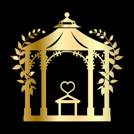 golden gazebo with heart and laurel wreathのイラスト素材