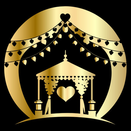 Gazebo with hearts on a black background. Vector illustration.のイラスト素材