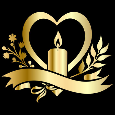 Candle in the shape of a heart with a laurel wreathのイラスト素材
