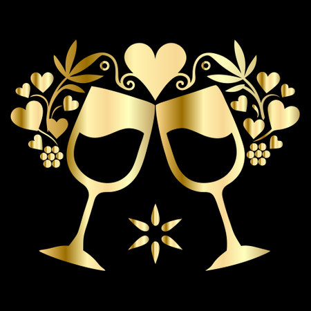 Valentine's day greeting card with champagne glasses. Vector illustration.のイラスト素材