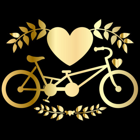 bicycle with heart and laurel wreath on a black backgroundのイラスト素材