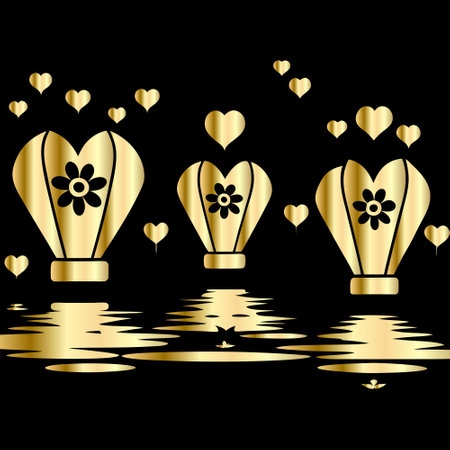 Golden crown with flowers and hearts on black background. Vector illustration.のイラスト素材