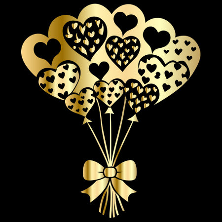 Valentine's day card with heart shaped balloons on black backgroundのイラスト素材