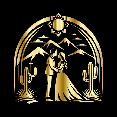 Couple in love, man and woman embracing. Golden silhouette on black backgroundのイラスト素材