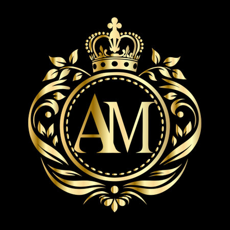AM Letter Logo. Vintage decorative ornamental monogram with crown.のイラスト素材