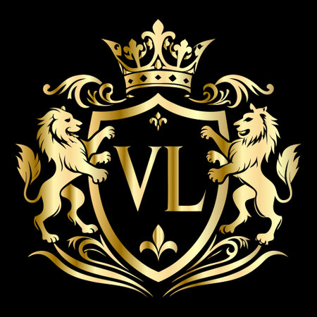 Luxury heraldic coat of arms isolated on black background.のイラスト素材