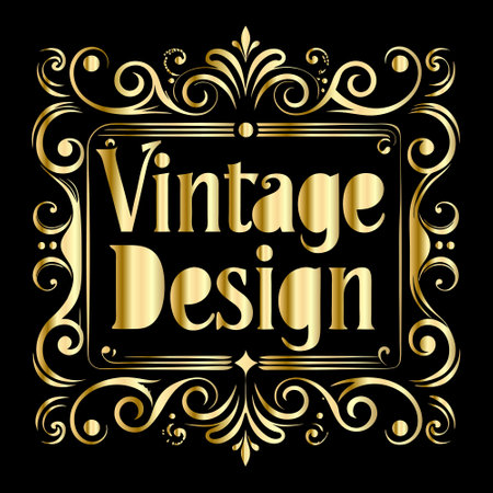 Vintage gold frame on black background. Vector illustration for your designのイラスト素材