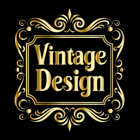 Vintage golden frame on black background. Vector illustration for your designのイラスト素材