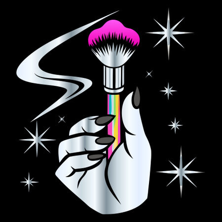 Hand with makeup brush on black background. Vector illustration for your designのイラスト素材