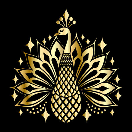 Peacock gold pattern on black background. Vector illustration for your designのイラスト素材