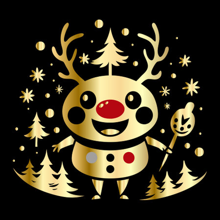 Christmas and New Year greeting card with a cute cartoon reindeer.のイラスト素材