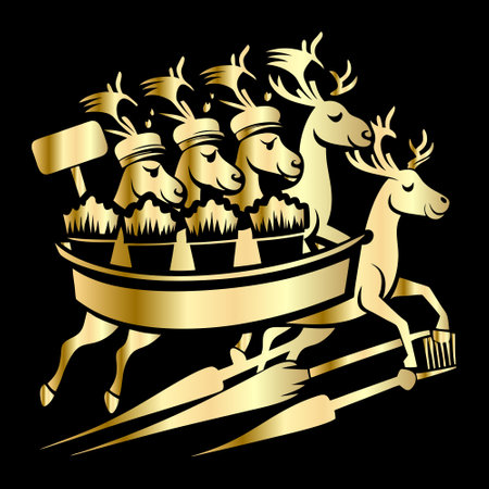 Reindeer with bow and arrow on black background. Vector illustration.のイラスト素材