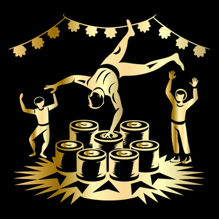 vector illustration of a group of people dancing on a stack of coinsのイラスト素材
