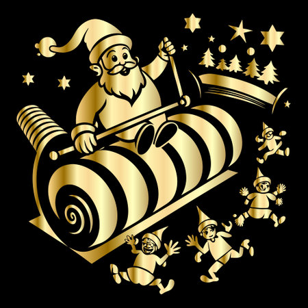 Santa Claus with a sleigh on a black background. Vector illustrationのイラスト素材