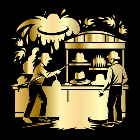 Illustration of a black background with a silhouette of a man and a woman working in the kitchenのイラスト素材