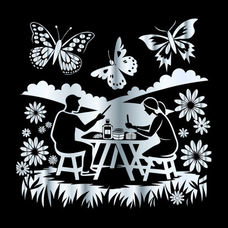 Restaurant design over black background, vector illustration. No gradients.のイラスト素材