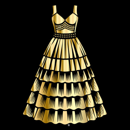 Fashionable women's dress on a black background. Vector illustration.のイラスト素材