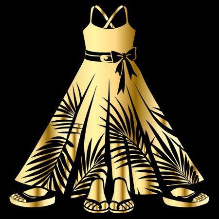 Illustration of a woman's dress and shoes on a black backgroundのイラスト素材