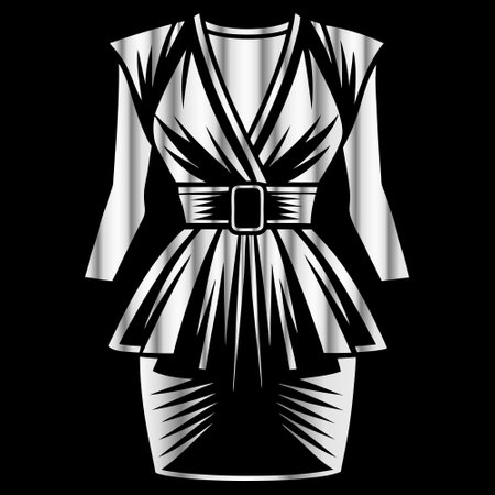 Illustration of a woman's dress with a belt on a black backgroundのイラスト素材