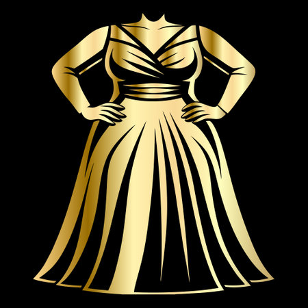 Illustration of a woman in a dress on a black background.のイラスト素材