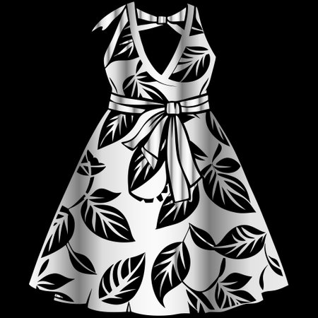 wedding dress with floral pattern on black background, vector illustrationのイラスト素材