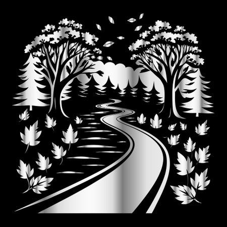 Road in the forest. Vector illustration of a road in the forest.のイラスト素材