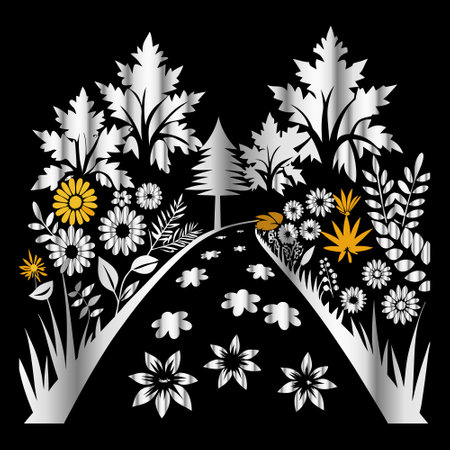abstract floral background with flowers and plants in black and white colorsのイラスト素材
