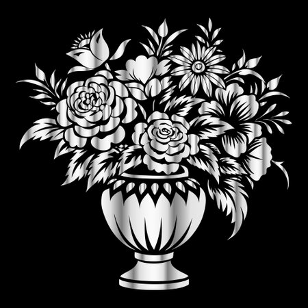 Vase with flowers on black background. Vector illustration for your designのイラスト素材