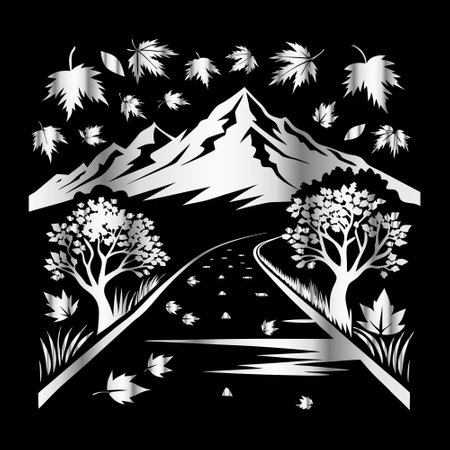 Vector illustration of a road to the top of the mountain with a treeのイラスト素材