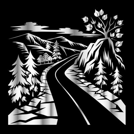 Road in the mountains. Vector illustration on black background. Eps 10のイラスト素材