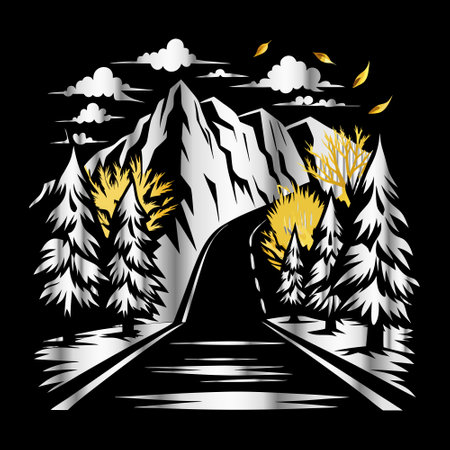 Vector illustration of a bridge over the river with trees and clouds.のイラスト素材