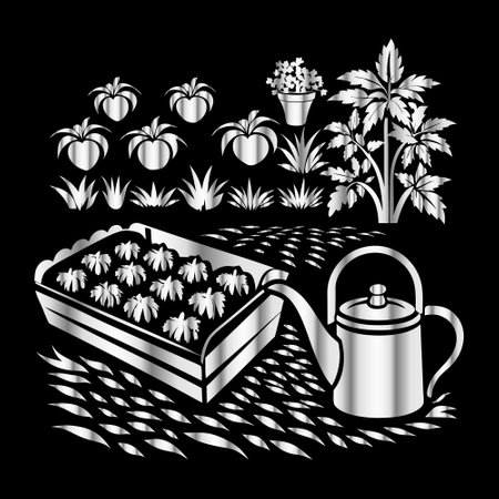 gardening design over black background vector illustration   black and whiteのイラスト素材