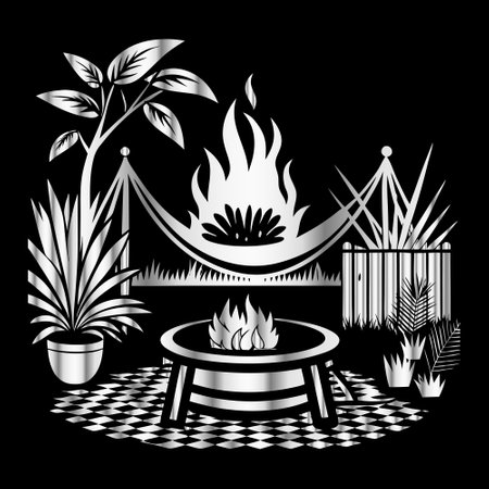 vector illustration of a brazier on a black background with plantsのイラスト素材
