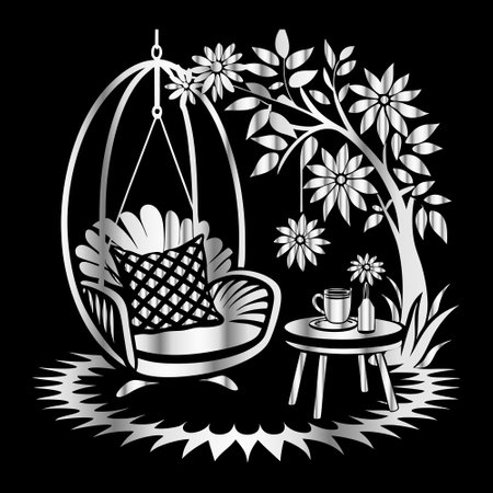 Vector illustration of a bird cage with flowers and a cup of coffeeのイラスト素材