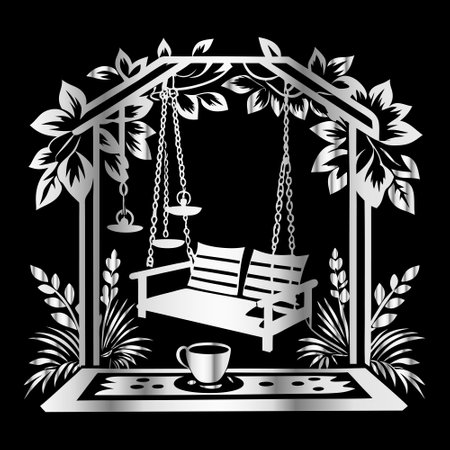 Illustration of a swing and a coffee cup on a black backgroundのイラスト素材