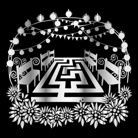 Vector illustration of a gate entrance to the garden with a maze.のイラスト素材