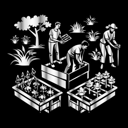Gardening. Set of vector illustrations of gardeners working in the garden.のイラスト素材