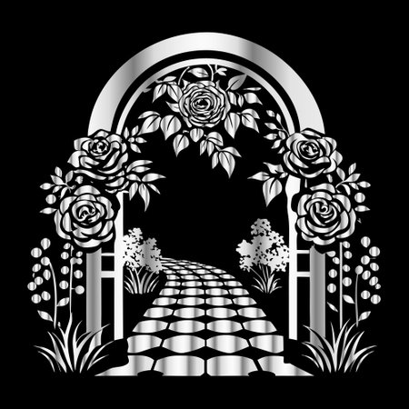 Wedding arch with roses on a black background. Vector illustration.のイラスト素材
