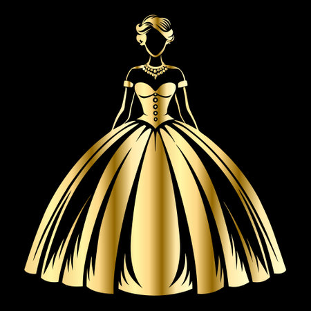 Beautiful woman in a gold dress on a black background. Vector illustrationのイラスト素材