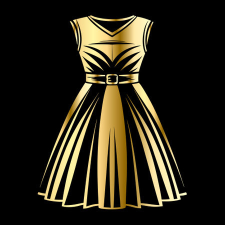 Fashionable gold dress on a black background. Vector illustration.のイラスト素材