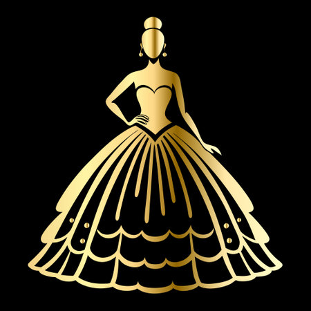 Beautiful woman in a golden dress on a black background. Vector illustrationのイラスト素材