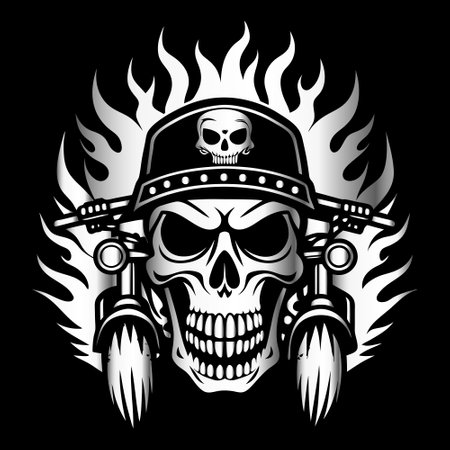 Skull in the hat of the biker. Vector illustration.のイラスト素材