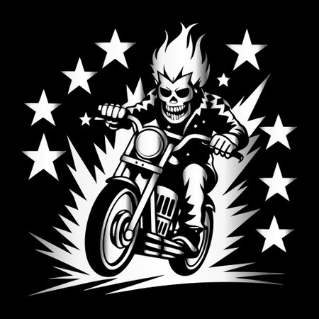 Motorcycle racer with the skull on the background of the stars.のイラスト素材