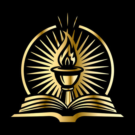 Open book with a burning candle on a black background. Vector illustration.のイラスト素材