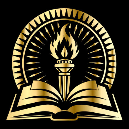 Torch in the center of the book. Vector illustration on black background.のイラスト素材